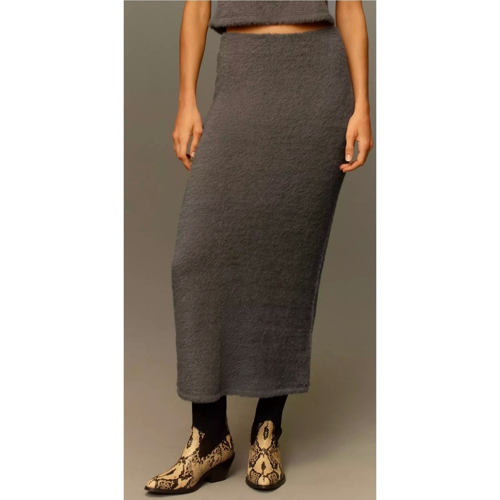 Anthropologie Maeveโ Knit Column Maxi Skirt Fuzzy Pull On, Size L, Dark Gray